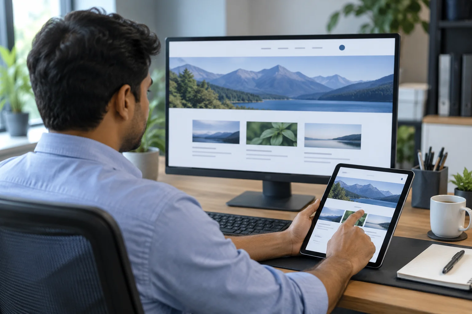 Quality assurance professional checking a website across devices
