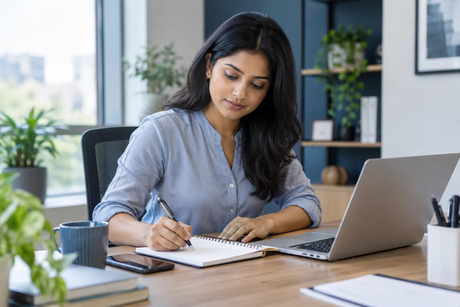 Project coordinator preparing notes for a meeting