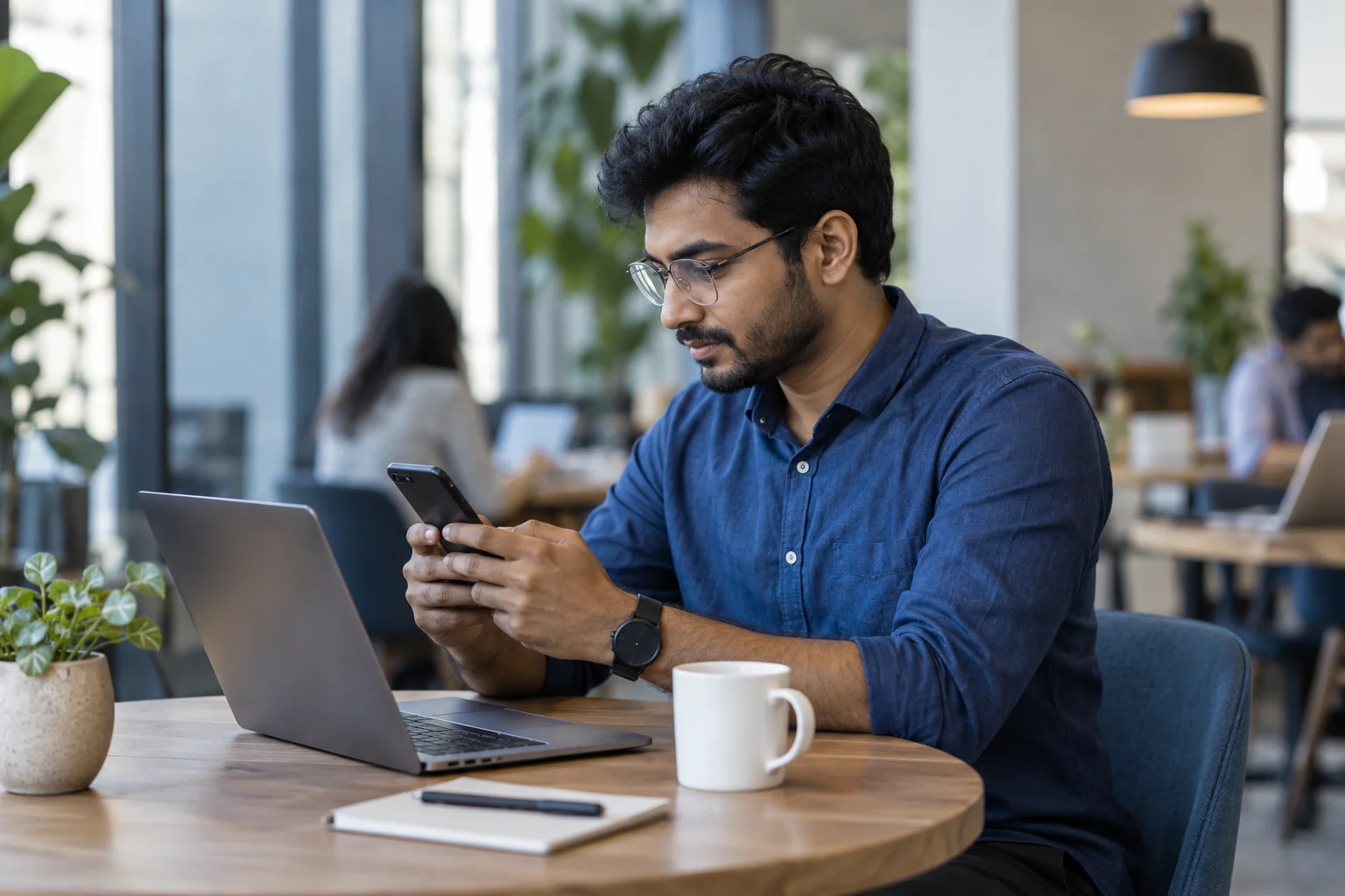 Mobile developer testing a phone application